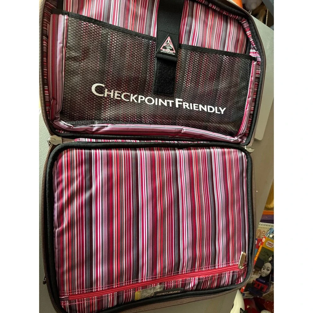 ScanFast Pink Brown Faux Suede Checkpoint Friendly Laptop Briefcase Travel Bag